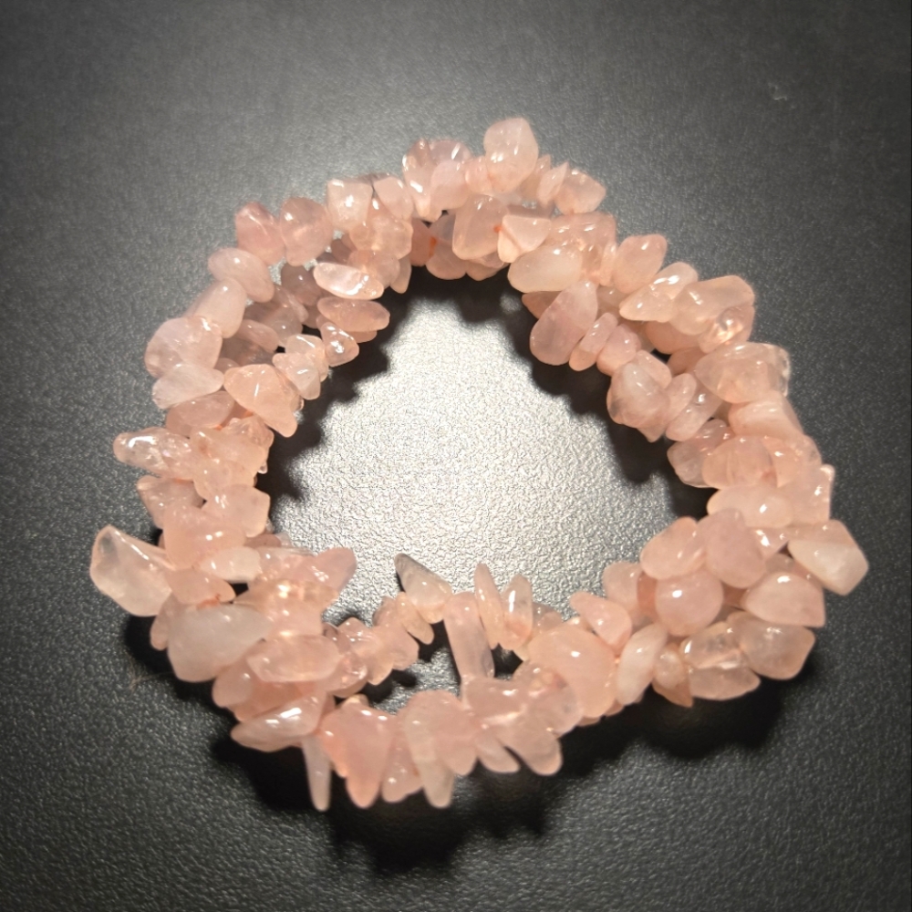 Rose Quartz 3 Row Stone Chip Beaded Stretch Bracelet Handmade
